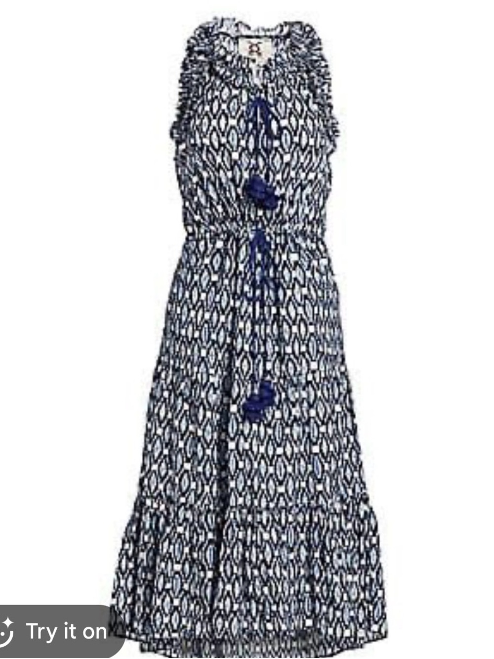 Figue Gabriella Ikat Navy Ruffle Midi Dress | XS
